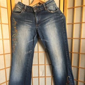 Embroidered rhinestone denim jeans 5